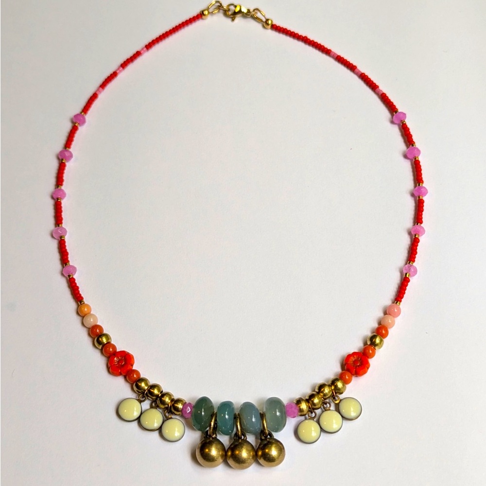 Colorful boho handbeaded choker necklace